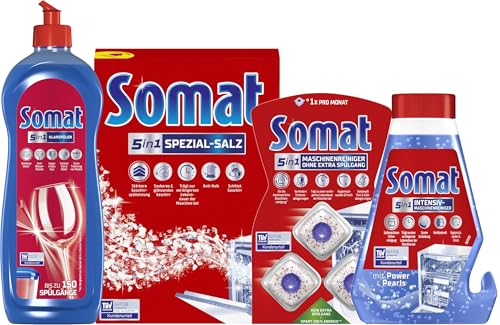 Somat Spülmaschinen-SET, Klarspüler 750 ml + Maschinenreiniger Tabs 3 Stück + Intensiv-Maschinenreiniger 250 ml + Spezial Salz