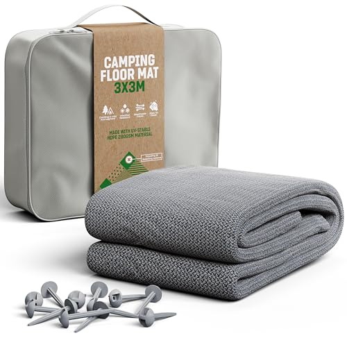 GardenGloss Vorzeltteppich 300x300 - Camping Teppich Outdoor Wetterfest - Campingteppich, Zeltteppich inkl. 12 Befestigungsnägel und Tragetasche