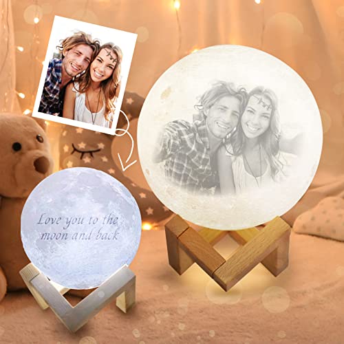 Soview Personalisiert Mondlampe Mondlicht mit Foto Text 3D LED, 2 Farbe Dekoleucht tragbar Nachtlicht lustig Geschenk für Freundin Kind Baby Geburtstag Weihnacht 10cm