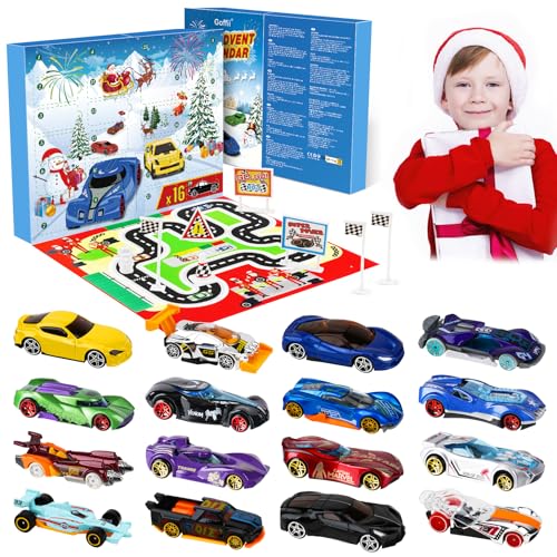 Autos Spielzeug Adventskalender Kinder 2024, Sportwagen Rennspielzeug, 24 Tage Weihnachtskalender Geschenk für 3-12 Jahre alt Jungen Mädchen