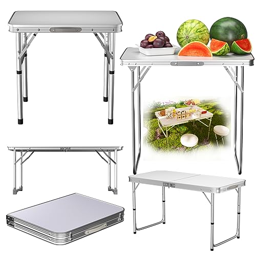 VickyHome 60x40x26 cm Weißer Mteall Klappbarer Garten Camping Picknick Tisch, Hochleistungsklappbarer Bocktisch Schreibtisch Esstisch aus Kunststoff für Grillpartys