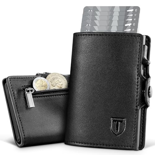 TENBST Geldbörse Herren Slim Wallet mit RFID-Schutz | Premium Leder Portemonnaie Herren mit Münzfach | Tragbar und Langlebig Geldbeutel Herren | Mini Kreditkartenetui Kartenetui Männer | Schwarz