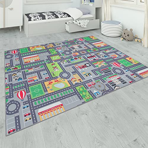 Paco Home Teppich Kinderzimmer Kinderteppich Spielteppich Straßenteppich rutschfest Mädchen Jungs, Grösse:120x160 cm, Farbe:Grau 3
