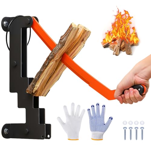 IEEILULU Manueller Holzspalter, Wandhalterung Brennholz Anzündspalter, Handholzspalter Spanmesser, Anzündspalter Holzspalter Manuelles Anfeuerholz Spalten Werkzeug Karbonstahl (Orange)