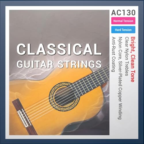 Gitarren Saiten,Nylon Normal Tension 44/28,Nylon und versilberte umsponnene Gitarrensaiten,1 Full Pack/Satz mit 6 Saiten