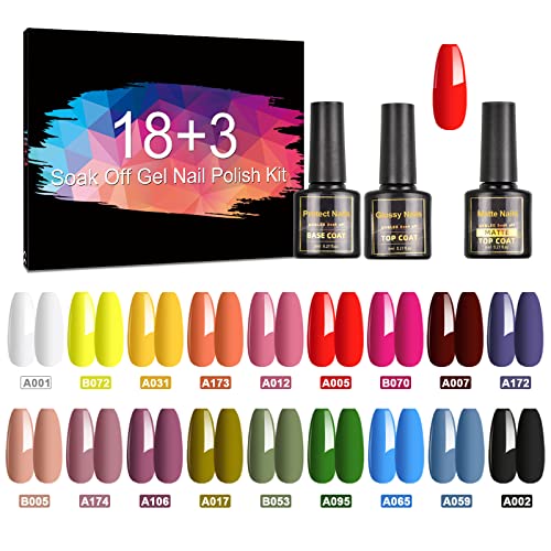 CHARMNAIL UV Nagellack, 21 Stück UV Nagellack Set mit Base Coat, Glänzender & Matte Top Coat, Gel Nagellack Shellac Set für Nagel Design