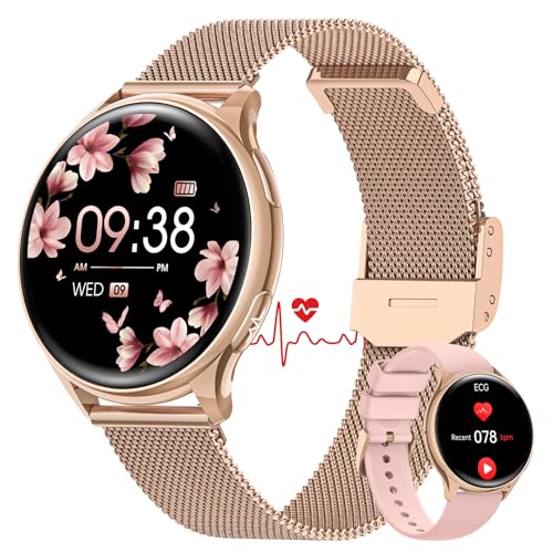 AIMIUVEI Smartwatch Damen mit EKG & HRV, 1,27'' Armbanduhr mit Telefonfunktion mit 150+ Sports, 24H Herzfrequenz Schlafmonitor SpO2, Menstruationszyklus BMI Fitness Tracker IP68 iOS Android Roségold