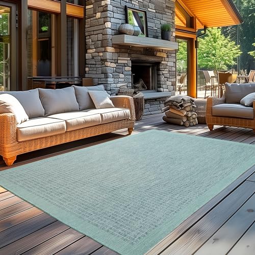Carpetsale24 In- & Outdoor Teppich Wetterfest 280 x 370 cm Einfarbig Blau - Waschbar, Wasserfest, Pflegeleicht und Flachgewebe - Ideal für Balkon, Garten, Terrasse und als Küchenteppich