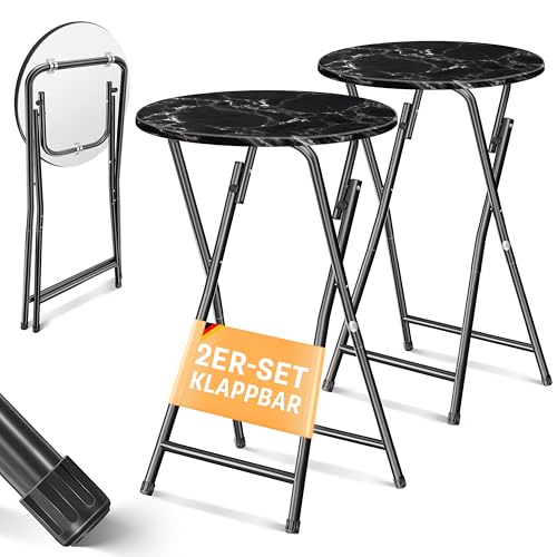 KESSER® Stehtisch 2er Set Bistrotisch mit PVC-Platte | Wetterbeständiger Klapptisch | 60cm / 110cm | Partytisch Tisch rutschfest | In- & Outdoor | Hochzeit Empfangstisch 4 Standfüße pulverbeschichtet