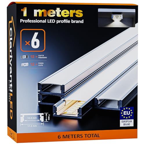 ClarivantiLED LED Profil 1m×6 Aluminium U-Form mit Milchig Weißer Abdeckung Kanal mit Diffusor,Alu Profil LED Streifen Schiene kanalleiste Aluprofil Streifen Profile,lichtkanal led strip aluschiene