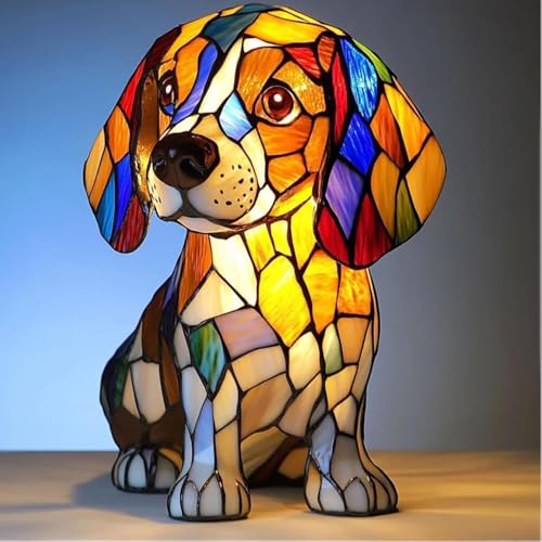 Dackellampen, Nachtlicht Der Hundeserie, Handbemaltes Hundedekor Aus Harz Mit Warmem Schein, Süßer Schreibtisch-Akzent Mit Haustiermotiv(Beagle B)