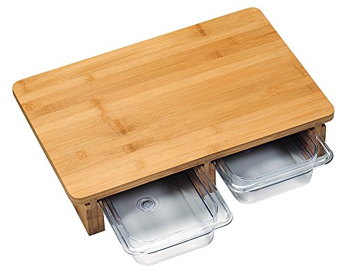 Kesper | Schneidebrett mit Auffangschale, Material: Bambus, Kunststoff, Maße: B 40,5 x T 27,5 x H 8,5 cm, Farbe: Braun | 58353 13
