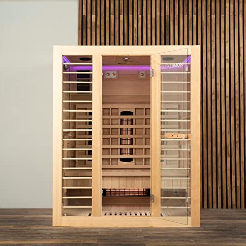 Home Deluxe – Infrarotkabine REDSUN L Deluxe - 153 x 110 x 190 cm - für 3 Personen, 6 Vollspektrumstrahler, Holz: Hemlocktanne I Infrarotsauna, Sauna, Wärmekabine, Infrarot