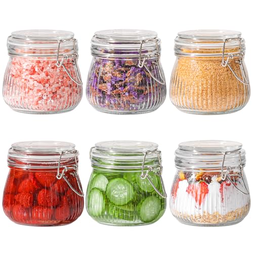 ComSaf 500ml Einmachgläser mit Bügelverschluss 6 Stück Klein Gestreift Bügelgläser, Vorratsgläser mit Deckel Luftdicht für Küche, Tee, Nudeln, Zucker, Bohnen, Kekse Gläser mit Bügelverschluss