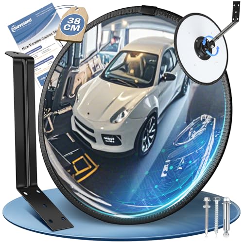 moveland 38 cm konvexspiegel - Verstellbarer Acryl-Verkehrsspiegel straßenspiegel - Weitwinkel-Parabolspiegel für Einfahrten, Garage, Verkehr, Hof (Support Indoor und Outdoor, 160 Grad konvex)