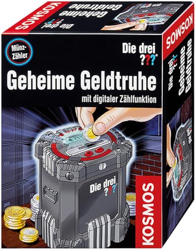 Die drei ??? Geheime Geldtruhe von KOSMOS, Mit digitaler Zählfunktion, Für Münzgeld, Spardose, Sparbüchse, Geschenk für Kinder, Jugendliche und Fans ab 8 Jahren, Detektiv-Ausstattung