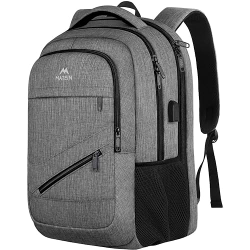 MATEIN Laptop Rucksack 17 Zoll, Große Herren Wasserdicht Reisen Tasche Arbeit Business Schulrucksack mit USB Ladeanschluss, Anti Diebstahl TSA Backpack Teenager Daypack Damen, Grau