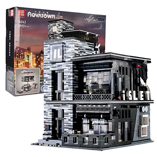 Mould King 16042 Bausteine Haus, City Street View Creative Series, 3992 Teile Modular Bar Modellbausatz mit Beleuchtung, Klemmbausteine Gebäude Modell Kompatibel mit Haus