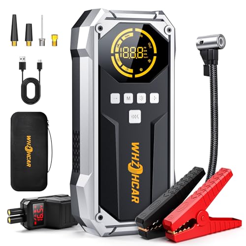 Starthilfe Powerbank mit Kompressor mit 26800mAh 6000A Spitzenleistung150PSI Kompressor mit LCD Bildschirm, Tragbare Starter Powerbank mit LED Taschenlampe