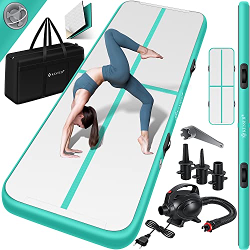 KESSER® Turnmatte Aufblasbar Airtrack Fitness-Matte Gymnastikmatte | inkl. Tragetasche & elektr. Luftpumpe | Yogamatte, Tumbling Matten, Trainingsmatte (Mint Grün, 300 x 100 x 10 cm)