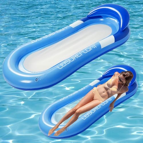 Ajuanbazha Aufblasbare Wasserhängematte mit Netz Kopfstütze, Floating Lounge, Luftmatratze für Pool, Strand, See, Partys Freizeit, Ideal für Erwachsene Kinder (Blau)