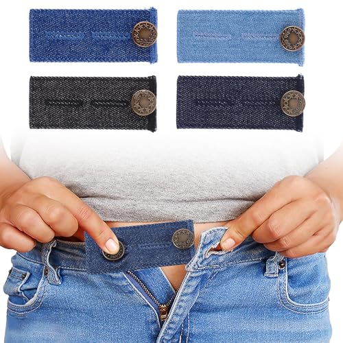 Prasacco 4 Stück Hosenbunderweiterung Knopf Taille, 8,5 * 3,5 cm Elastische Taillenverlängerungen Einstellbar Jeans Taille Erweiterung Knopf Bund-Expanders für Jeans Röcke Hosen Umstandshose