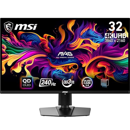 MSI MAG 321UPX QD-OLED 31.5 Zoll 4K UHD Gaming Monitor - 3840 x 2160 Quantum Dot OLED Panel, 240Hz / 0.03ms, 99% DCI-P3, ΔE≤2, DisplayHDR True Black 400 - DP 1.4a, HDMI 2.1, USB Type-C