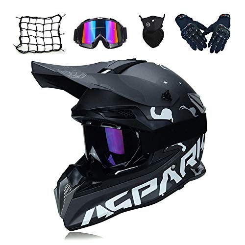 MRDEER Motocross Helm Schwarz, Motorrad Crosshelm Set mit Brille Handschuhe Maske Motorrad Netz, VOMI Fullface MTB BMX Helm Motorradhelm Herren für Quad ATV Downhill Enduro Sport,S