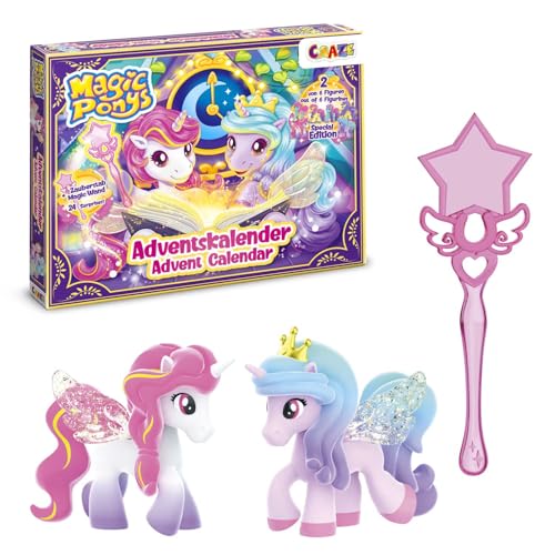 CRAZE MAGIC PONYS Adventskalender für Kinder, Adventskalender für Mädchen mit Spielzeug & Zubehör, inkl. 2x Pony-Figuren zum Sammeln