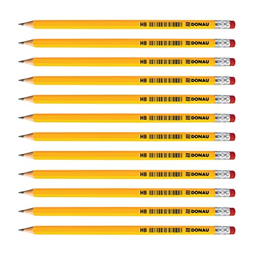 OFFICER PRODUCTS DONAU 7386001PL-99 Bleistift Holz: 12 HB Bleistifte mit Radiergummi / 12 Stück / 12er Pack/Ungiftig/Farbe: Gelb