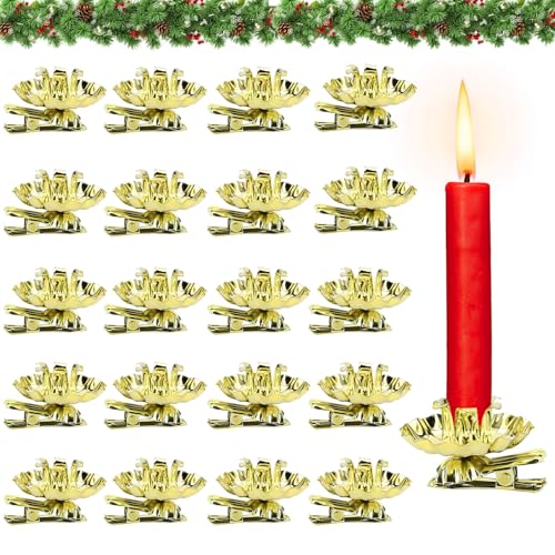20 Stück Baumkerzenhalter,Kerzenhalter Weihnachtsbaum, Baumkerzenhalter Clip,Mini Kerzenhalter für Weihnachtsbaum, Vintage Kerzenhalter Gold mit Clip für Hochzeit,Feier,PartyDeko, Weihnachten,Advent