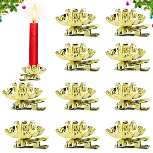 10 Stück Baumkerzenhalter für Weihnachtsbaum, Baumkerzenhalter Clip, Mini Kerzenhalter für Weihnachtsbaum, Gold Traditionelle Kerzenzwicker mit Clip für Weihnachtent, Advent, Hochzeit Dekoration