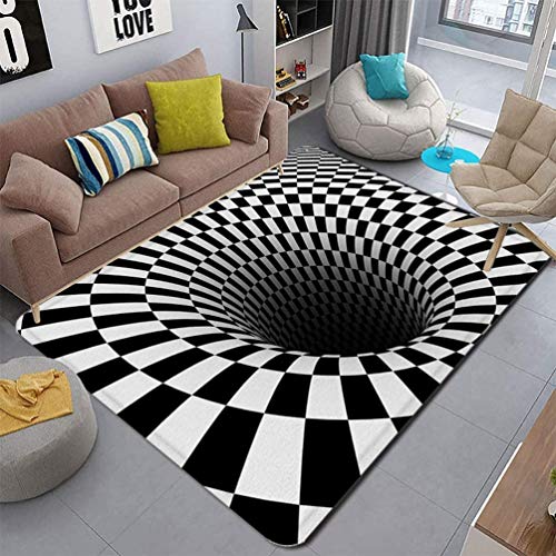 3D-Teppich, bodenloses Loch, optische Täuschung, karierter Vortex, optische Täuschungen, Teppich, für Esszimmer, Zuhause, Schlafzimmer, Bodenmatte (80 x 120 cm)