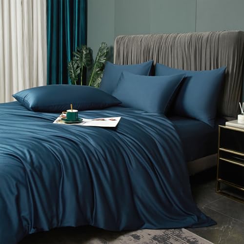 Luofanfei Bambus Bettwäsche 135x200 cm Petrol Blau Sommer Kühlende Uni Bambusfasern Lyocell Glänzend Bettwäsche Set Atmungsaktiv Bamboo Zweiteilig Bettbezug 135 200 Einzelbett mit Reissverschluss