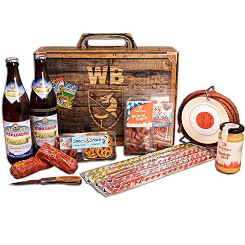 WURSTBARON® Feierabend Set  ideales Paket für den Feierabend  Wurstpaket aus Salami Snacks, Bayerischen Bier, Kabeltrommel und Taschenmesser