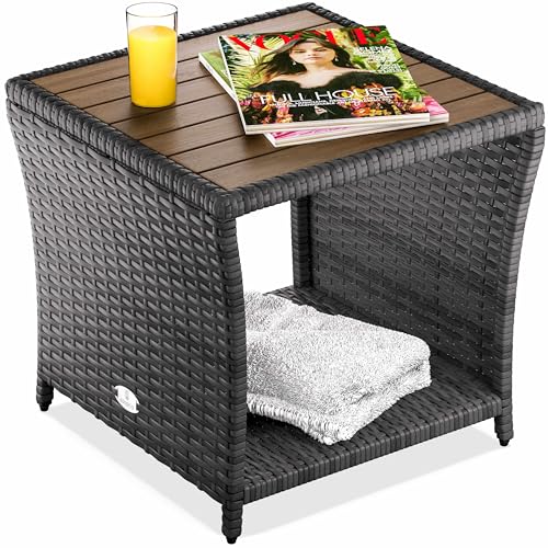 Casaria® Beistelltisch Grau Wetterfest Klein Holz Polyrattan Akazie 45x45x40cm 80kg Belastbarkeit Outdoor Tisch Gartentisch Balkontisch Gartenmöbel