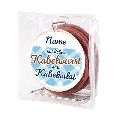 Herz & Heim® 3,5 Meter Salami Snack auf Kabeltrommel - mit Namen auf dem Etikett - Geschenk-Idee für Handwerker und Heimwerker