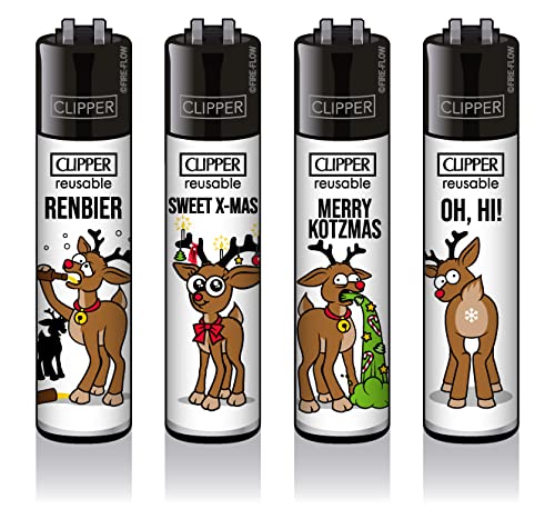 Clipper Classic Original Feuerzeuge - Winter Kollektion 2021 + Clipper DHOBIA Feuerzeug GRATIS (Rentiere #2) Bunt