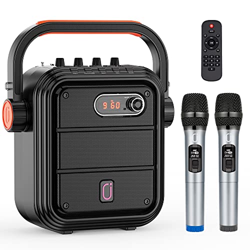 JYX Bluetooth Lautsprecher, Tragbarer PartyBox Lautsprecher mit 2 drahtlosen Mikrofon, kabelloser Party-Lautsprecher, Musikbox unterstützt TF-Karte/USB, AUX, FM, Rec für Party