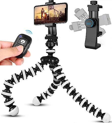 Handy Stativ, Mini Stativ für Smartphones und Kamera 360° Drehbare Handyhalterung Tripod Ständer mit Wireless Fernbedienung Kamerastativ für YouTube, Urlaub