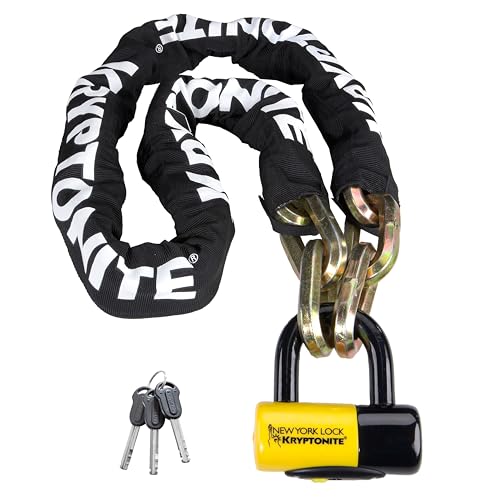 Kryptonite Unisex-Erwachsene New York Fahgettaboudit Chain 1415 (14Mm X 150Cm) with Ny Disc 15Mm Shackle Locks, Black/Yellow, (1410) 14mm x 60'