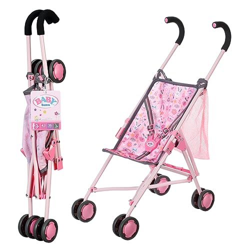 BABY born Stroller mit Tasche, faltbarer Puppenwagen mit 3-Punkt-Gurt, 62 cm Griffhöhe, 832547 Zapf Creation, Rosa