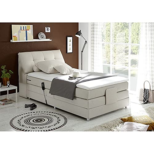 Lomadox Boxspringbett 120x200 cm Hotelbett Einzelbett Jugendbett, 7 Farben, elektr. verstellbar, Kopfteil aufklappbar, 7-Zonen Taschenfederkern-Matratze H2, Visco-Topper