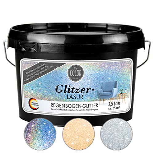 My COLOR Room Glitzer-Lasur (2500 ml, Hologramm) transparente Glitzer Wandfarbe für Wandgestaltung mit Glitzer-Effekt für Innenbereich, Dekorationslasur Made in Germany