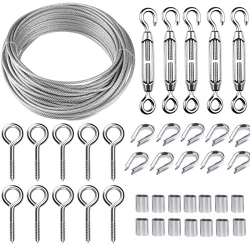 TooTaci 30m Drahtseil 2mm Stahlseil Ummantelt mit M5 Seilspanner – Stahlseil mit ösen Ideal für Kletterpflanzen, Gardinen, Dekoration, Beleuchtung und Hängende Objekte