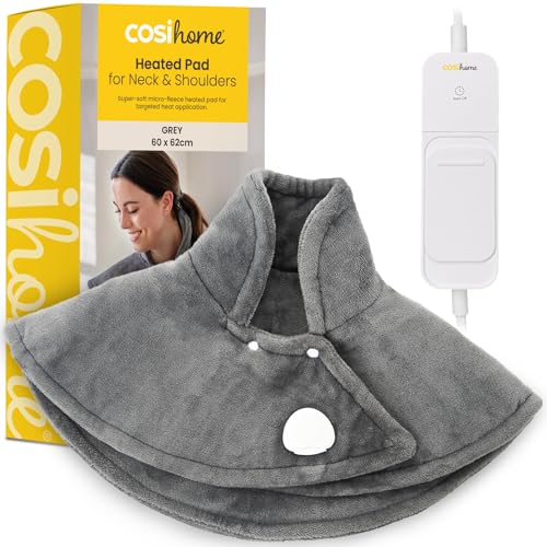 Cosi Home Heizkissen mit Abschaltautomatik - Heizkissen für Rücken Schulter Nacken mit 3 Wärmestufen, Überhitzungsschutz & Fernbedienung aus ultra weichem Luxus-Flanell (Grau)