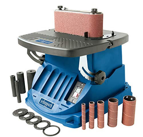 Scheppach oszillierender Spindelschleifer OSM600 (Spindelschleifmaschine mit 450 Watt, neigbar bis 45°, Alu-Tisch, Oszillationshub 16 mm) inkl. 5 Schleifhülsen & 4 gummierten Schleifwalzen