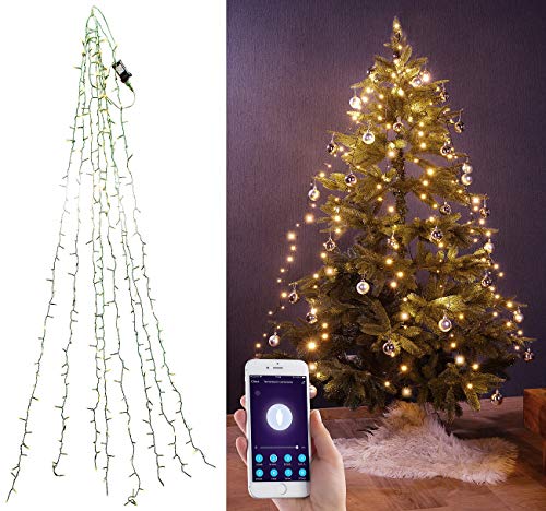 Lunartec Baum Beleuchtung: WLAN-Tannenbaum-Überwurf-Lichterkette mit App, 8 Girlanden, 320 LEDs (LED Lichterkette Weihnachtsbaum, Lichterkette für Tannenbaum innen, Weihnachtsbaumkerzen)