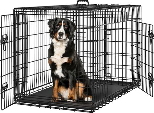 Yaheetech Hundekäfig 122 x 73 x 80 cm klappbar mit Trennwand, 2 Türen, Hundebox für zuhause mit ausziehbare Bodenschale, Transportkäfig Auto, Hundetransportbox Drahtkäfig für Hunde Welpe, XXL, Schwarz