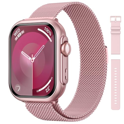 RUXINGX Smartwatch Damen mit 1000mAh Akku, 100 Tage Ultralange Standby, 1.83' Fitness Tracker Herzfrequenz/SpO2/Schlaf, 120+Sportmodi, IP68 Fitnessuhr Telefonfunktion Schrittzähler Android iOS Rosa